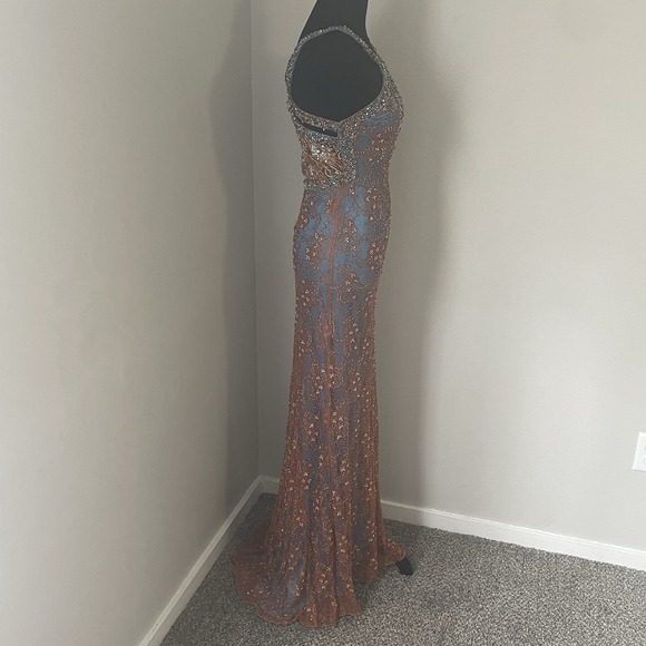 Vtg RIVA DESIGNS Y2K Orange/Blue Beaded Sheer Lace Gown HOCO Evening Prom Sz 0 - Picture 8 of 16